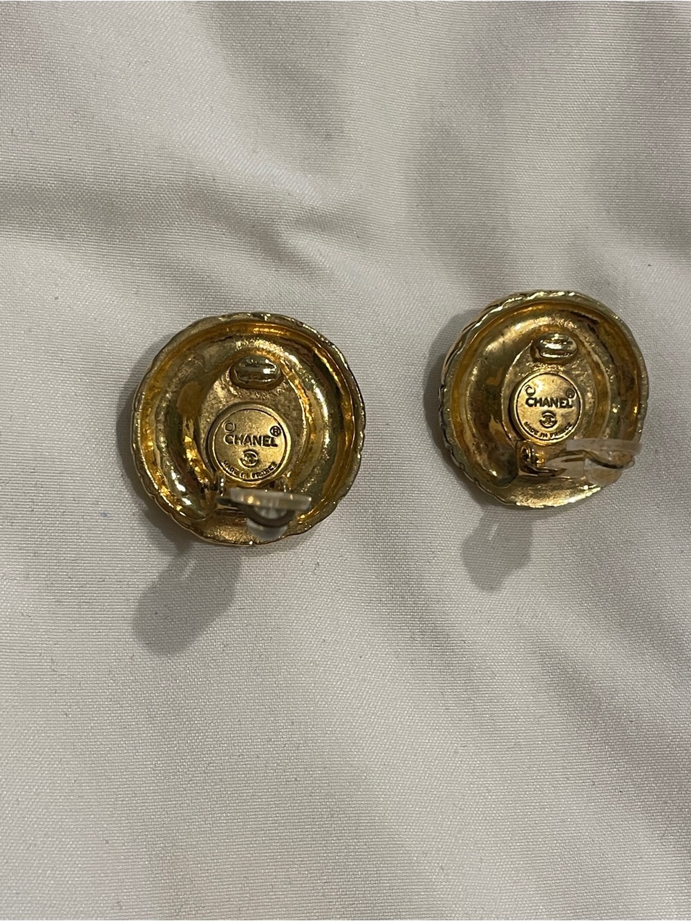CHANEL Gold-Tone Round Button Earrings with Tiger Eye Centers - Picture 2 of 4